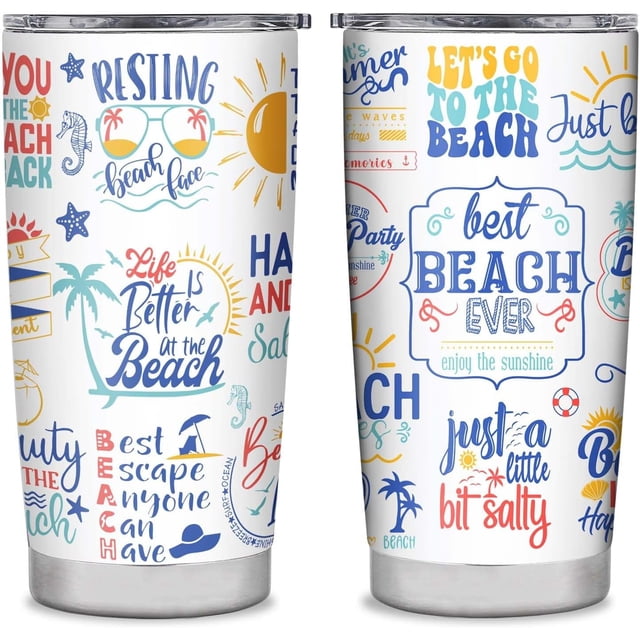 Vaso de playa para mujer, regalo playero ideal para amantes de la playa, vaso playero para amigas, hermanas e hijas, vaso de acero inoxidable de 20 oz "Vamos a la playa".