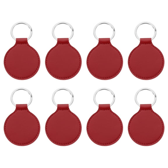 Uxcell Sublimation Blank Keychains, 8Pcs Round Keychain Blanks Bulk PU Leather Heat Transfer Key Chains, Dark Red