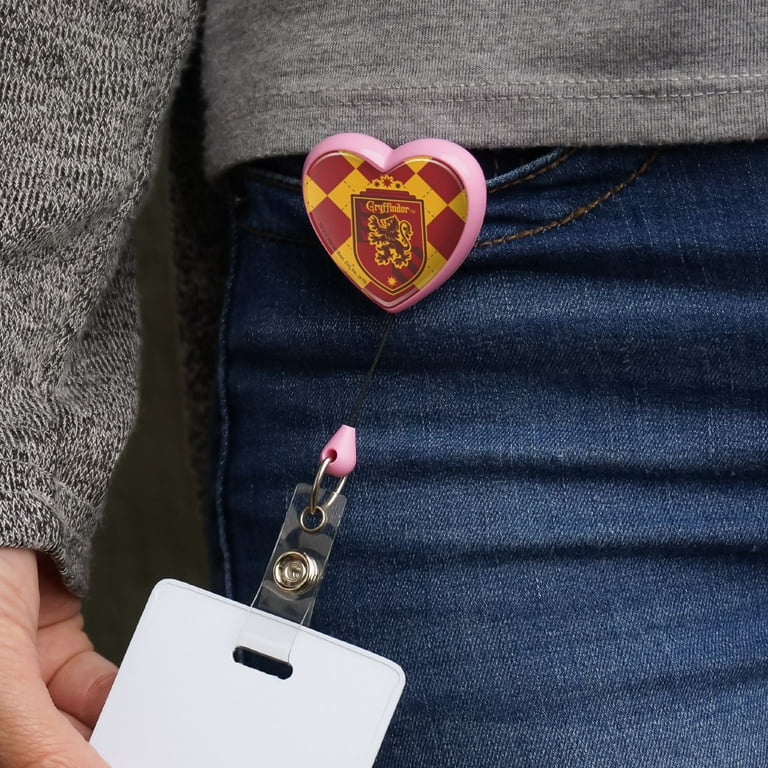 Harry Potter Gryffindor Plaid Sigil Heart Lanyard Retractable Reel Badge ID  Card Holder