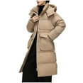 thumbnail image 2 of Htigea Clearance Women's Hooded Long Puffer Coat Winter Warm Full Zip Quilted Jacket Winter Long Sleeve Parkas with Pockets Today Sales Khaki,XXL, 2 of 3