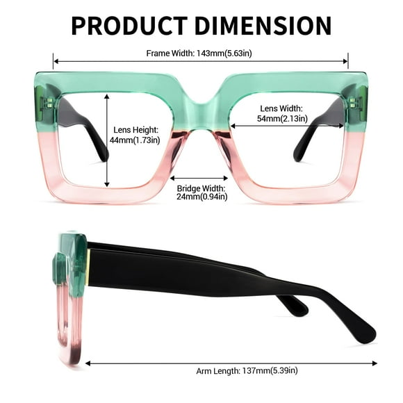 Zeelool Stylish Acetate Thick Oversized Square Eyeglasses for Women Brandon VFP0306-03 Green-Pink
