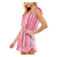 thumbnail image 3 of BEBOP Womens Pink Ruffled Smocked Tie Shoulder Keyhole Back Striped Sleeveless Scoop Neck Shorts Romper Juniors M, 3 of 4