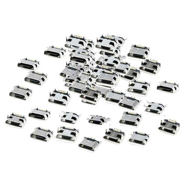 Conector hembra micro USB, apto para reparaciones electrónicas o proyectos de bricolaje. 12 modelos cada 5 piezas