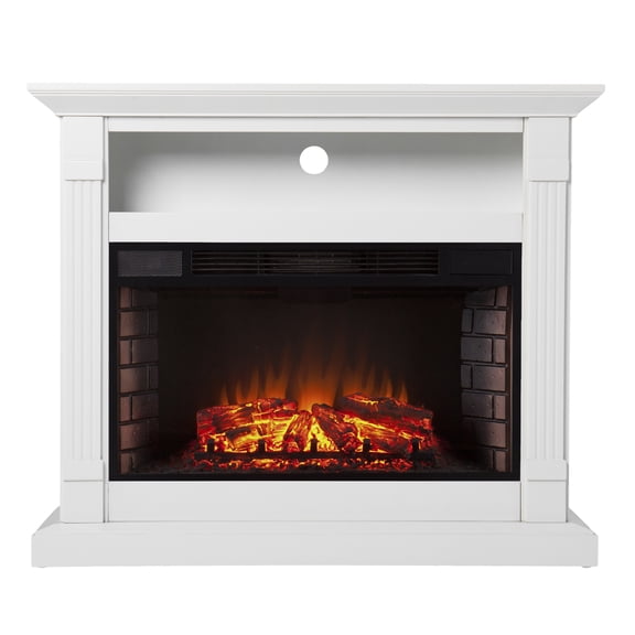 Willarton Widescreen Electric Fireplace with Media Storage in Light Gray
