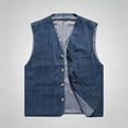thumbnail image 2 of Jackets for Men, Summer Men's Casual Denim Cotton Utility V Neck Vest, Outdoor Button Up Sleeveless Vest, Hiking Fishing Outwear, 2 of 6