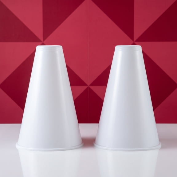 COMPUKAS Set of 2 White Plastic Cheer Megaphones for Party Favors, Outdoor Sports, Game Day, and Event Enthusiasm