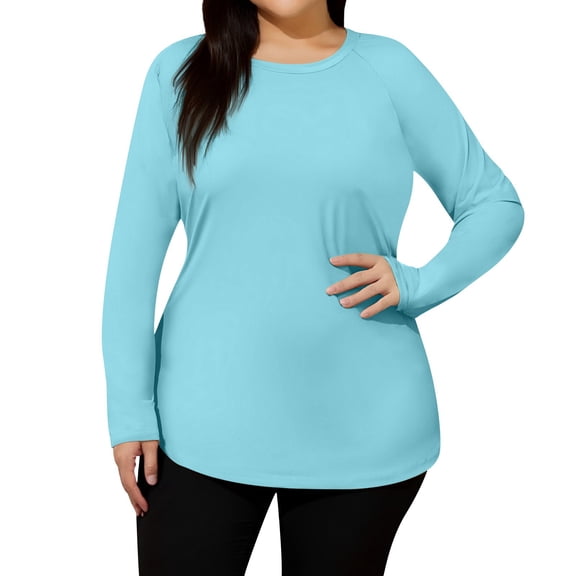 Women's Plus Size Sun Shirts UPF 50 UV Protection Long Sleeve Rash Guard Quick Dry Workout Hiking Fishing Swim Shirt Blue 3XL