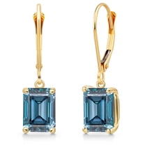 Gem Stone King 14K Yellow Gold Persian Blue Moissanite Earrings for Women | 2.96 Cttw | Gemstone Birthstone | Octagon 8X6MM