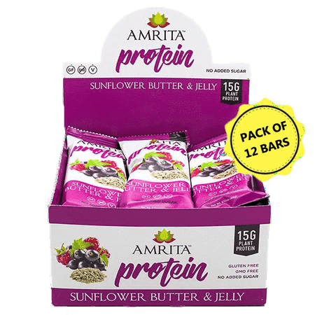 Amrita Foods - Top 14 Allergy Free, Sunflower Butter and Jelly Protein Bar, Pack of 12, No Added