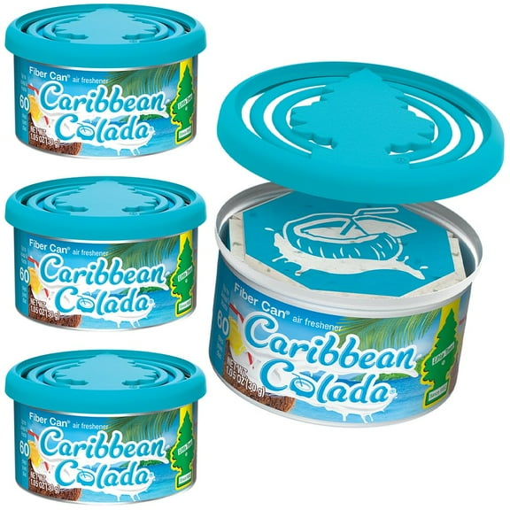 Little Trees UFC-17824-24 Car Air Freshener | Fiber Can Provides a Long-Lasting Scent for Auto or Home | Adjustable Lid for Desired Strength | Caribbean Colada, 4-Pack