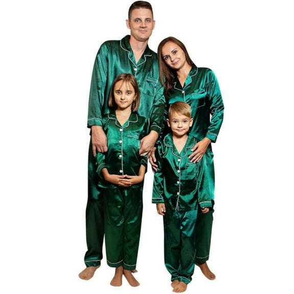 Family Matching Pajamas Long Sleeve Satin Pajama Set Button Down Sleepwear Two Piece Loungewear Soft Lightweight Nightwear for Ladies