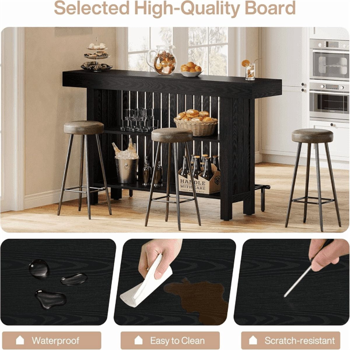 62.99" 2-Tier Bar Table , 3.97" Thickened Panels, Modern Design, Sturdy Home Bar for Living Room, Dining Area, Wine Cellar, Basement