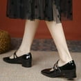 thumbnail image 4 of Xfvqtps Ladys Mary Jane Shoes Solid Color Double Buckle Square Toe Chunky Heel Ballet Shoes Heel High 3CM Black, 4 of 5