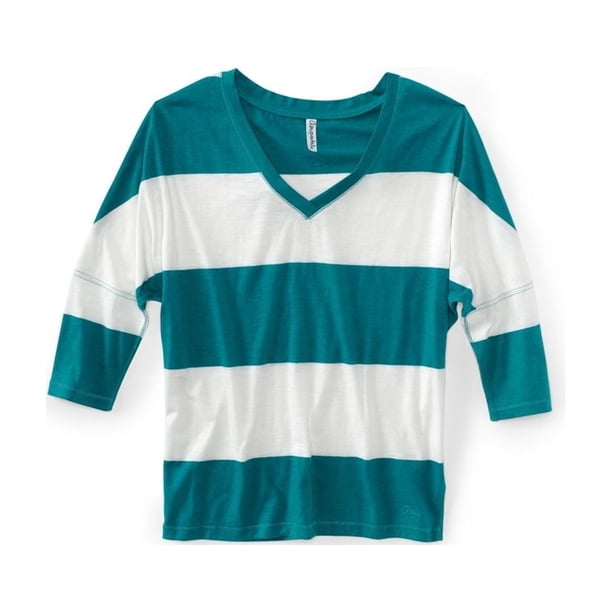 Camiseta gráfica a rayas Aeropostale para mujer verde extragrande
