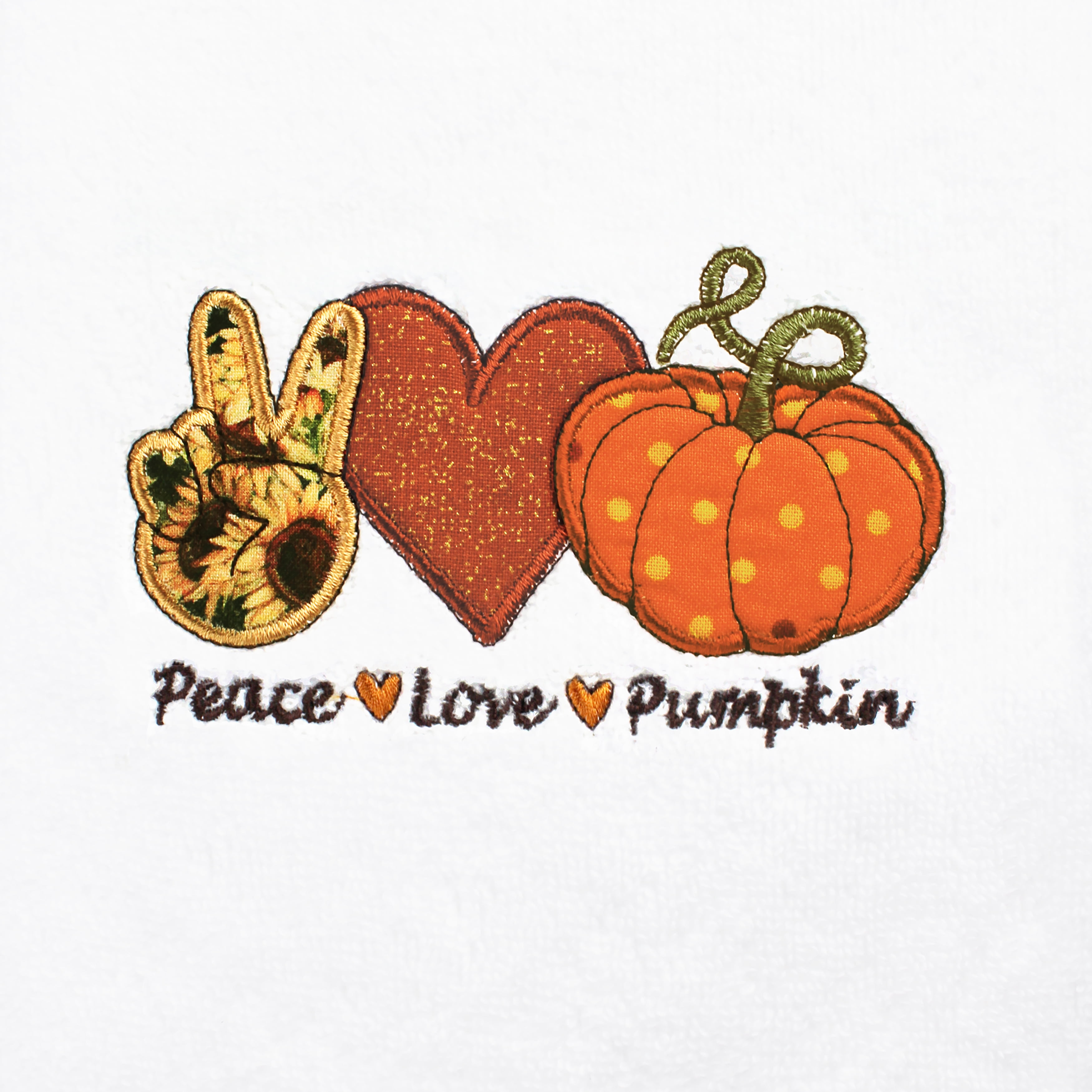 Linum Home Textiles Peace*Love*Pumpkin - Embroidered Luxury Turkish Cotton Hand Towel, White