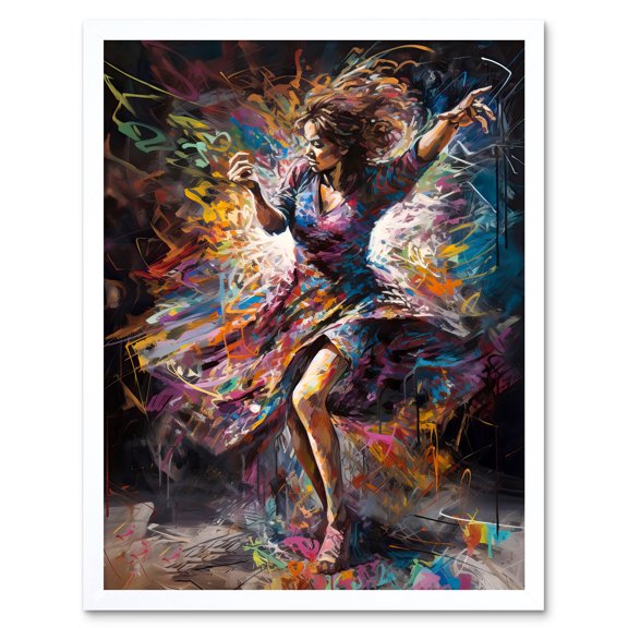 Woman Dancing to Dynamic Music Rhythm Art Print Framed Poster Wall Decor 12x16 inch