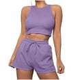 thumbnail image 3 of Htigea 2 Piece Sets for Women Casual Summer Travel Vacation Outfits Cap Sleeve Shorts Lounge Set Purple,XL, 3 of 7