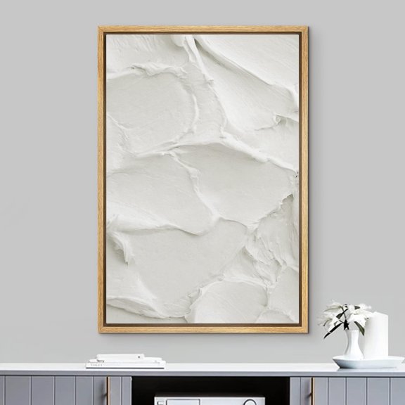 PixonSign Framed Wall Art White Brush Stroke Plaster Pattern Abstract Shape Paintings Minimalism Modern Art Decoration Contemporary Canvas Prints Fine Art Cool for Rooms - 24"x36" Natural
