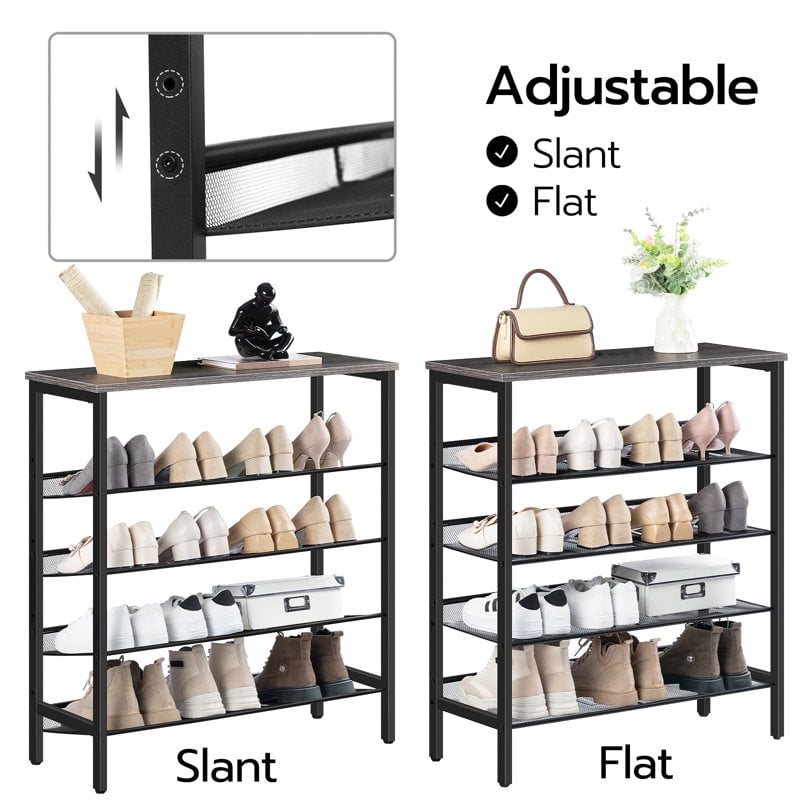 HOOBRO 5-Tier Shoe Rack Storage with Adjustable Shelf for 16 Pairs Shoes Entryway Hallway Charcoal Gray BC01XJ01