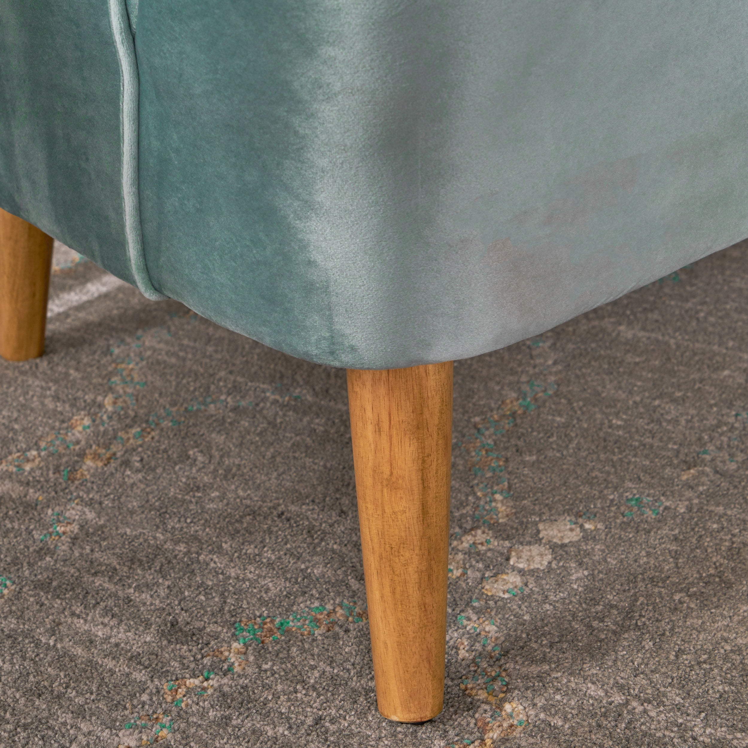 Noble House Albert Modern Velvet Scalloped Loveseat, Seafoam Blue