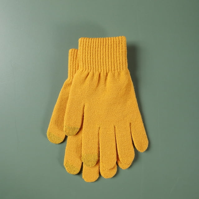 Winter Knitted Solid Color Wool Thickened Brushed Five Finger Finger Cycling Warm Gloves