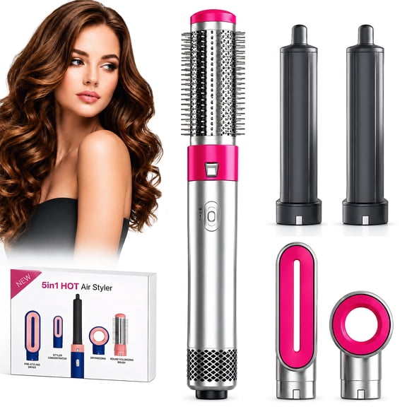 STARBIAO 5-in-1 Ionic Hair Dryer Brush Set, Hot Air Styler with Air Curlers, 3 Heat Settings for Drying, Curling, Smoothing and Volume