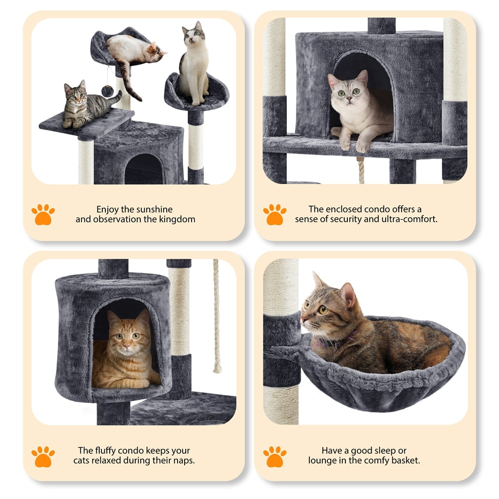 Yaheetech 79'' Multilevel Cat Tree Condo with Basket & Scratching Posts & Ramp, Dark Gray