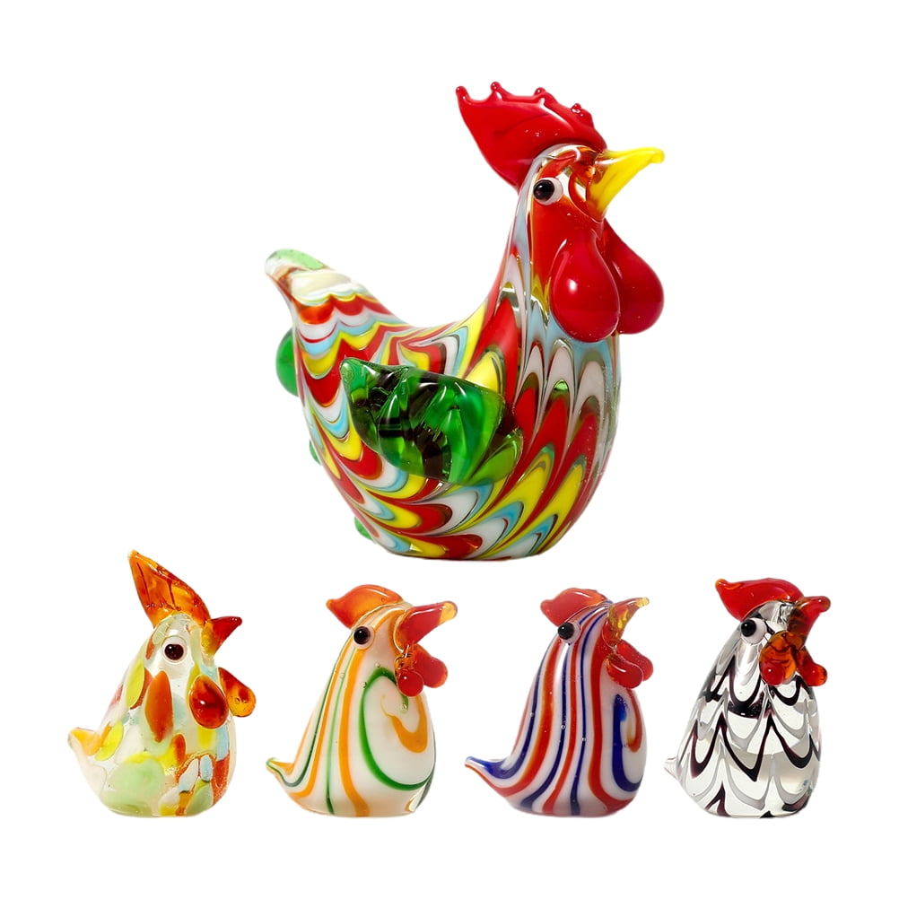 NUOLUX Glass Figurine Animal Blown Rooster Chicken Statue Figurines