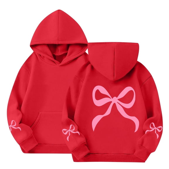 YunPes Tween Girls Back To School Hoodies Bow Print Cute Sweatshirts with Kangaroo Pocket Fall Fashion Baggy Preppy Pullover Tops