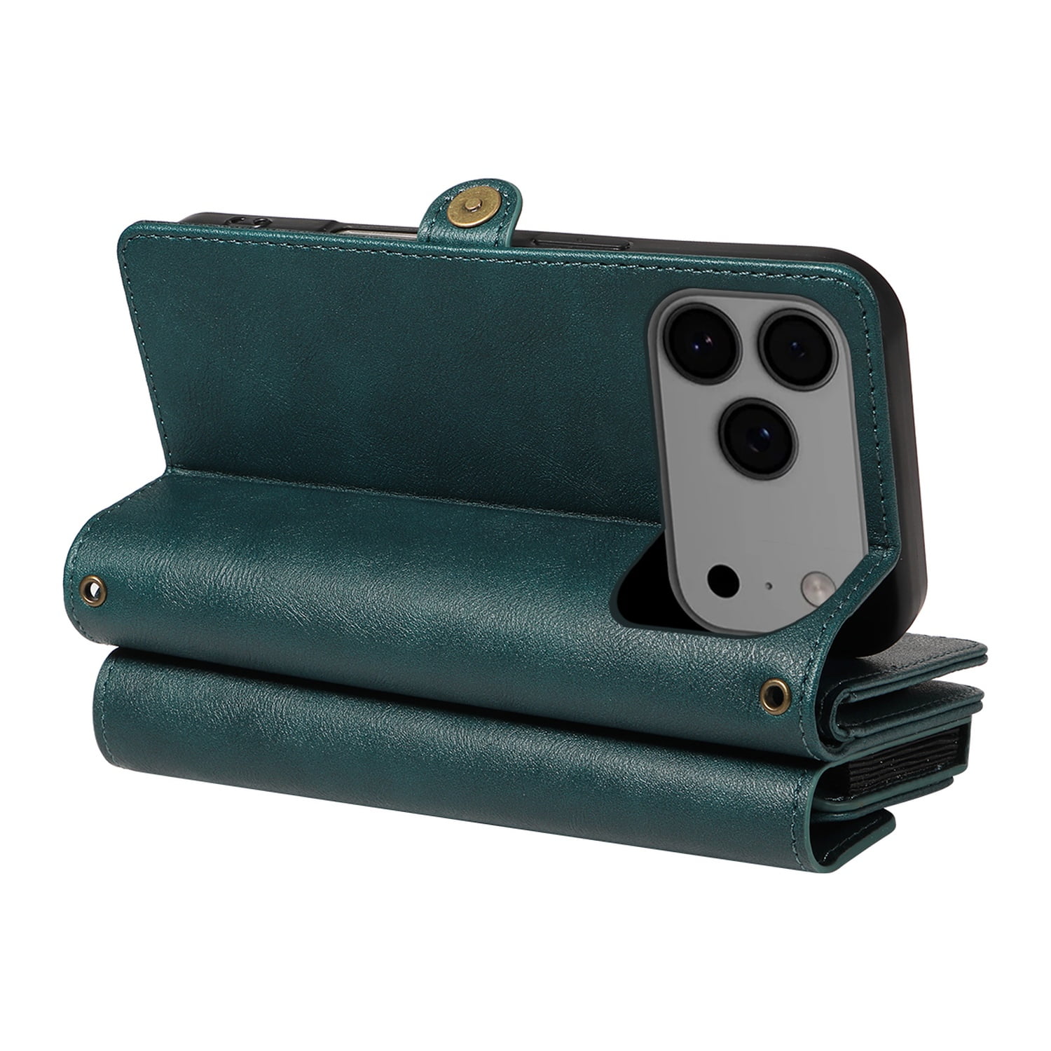 Allytechgroup Crossbody Wallet Case for Apple iPhone 17 Pro Max, Magnetic PU Leather Flip Protective Case Cover with RFID Blocking, 14 Card Slots Cash Pocket Zipper Pocket Shoulder Strap,Green