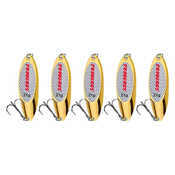 5 cucharas de pesca, señuelos de pesca para lances a gran distancia con anzuelos para jigging Oro 21g