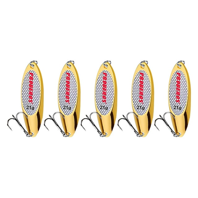 5 cucharas de pesca, señuelos de pesca de agua salada y dulce, cebos y señuelos duros para lubina. Oro 21g