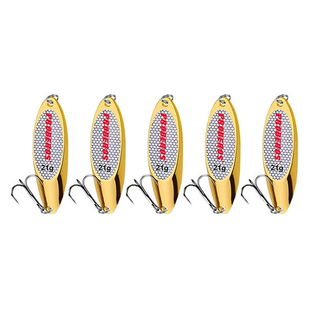 5 cucharas de pesca, señuelos de pesca para lances a gran distancia con anzuelos para jigging Oro 21g