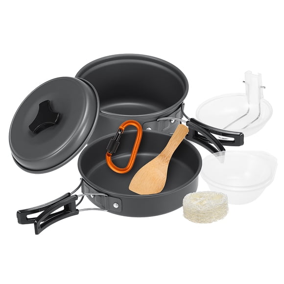 Riwcyla Ensemble de 10 Pcs de Batterie de Cuisine de Camping, Ensemble de Cuisine, Équipement de Cuisson, Casserole, Poêle, Bols, Équipement de Randonnée Sac à Dos