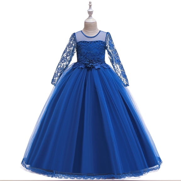 Princess Long Sleeve Lilac Long Girls Pageant Dresses Kids Prom Puffy Tulle Ball Gown Girl Dress