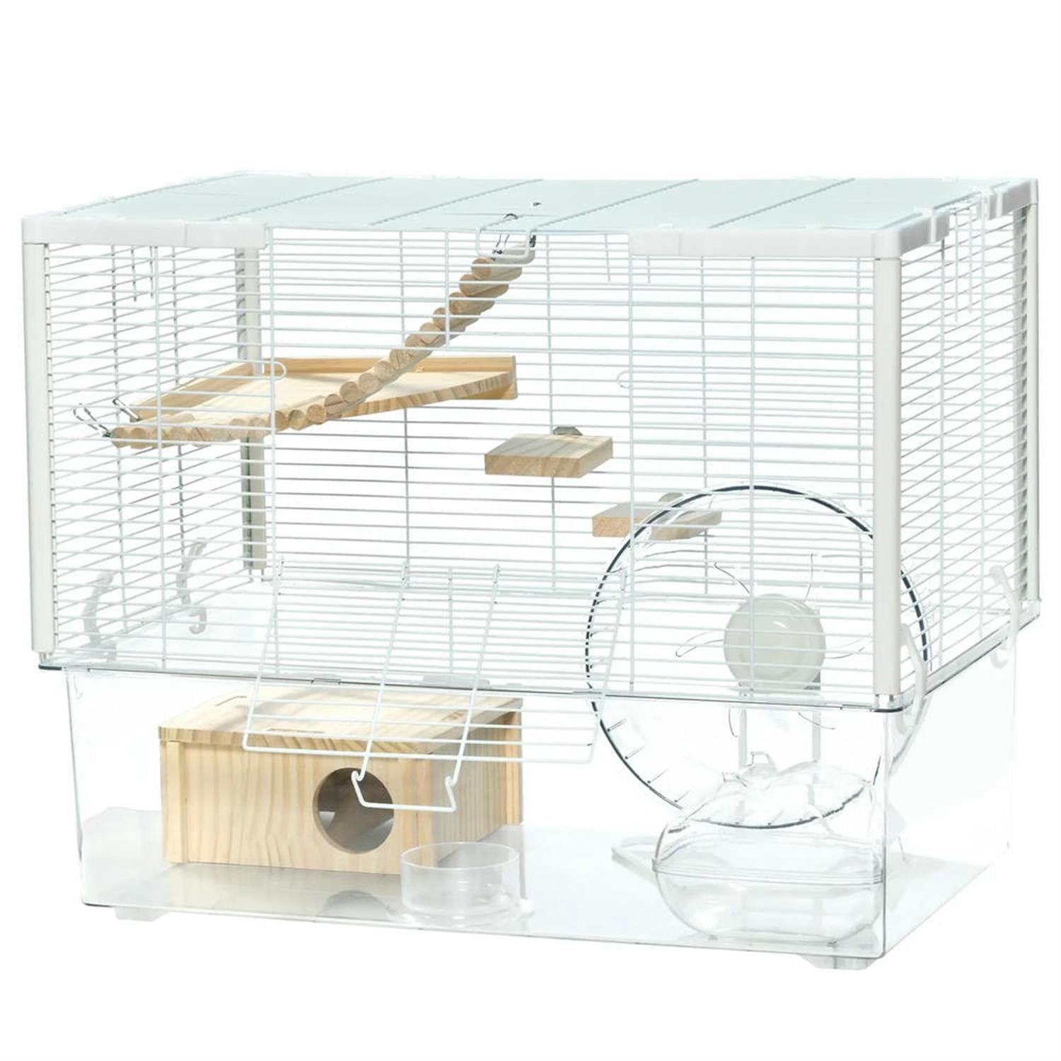 Kadyn 23" Large Hamster Cage, Gerbil Cage with Deep Bottom, Exercise Wheel, Food Dish, Small Animal Habitats for Syrian Gerbil, White