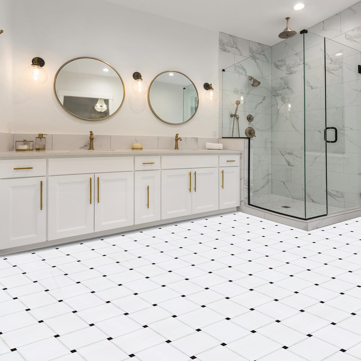 Homestock Vintage Vogue Self Adhesive 12-Inch Vinyl Floor Tiles, 20 Tiles - 12" X 12", Woven Marble Pattern - Peel & Stick, Diy Flooring For Kitchen, Dining Room, Woven Marble Style
