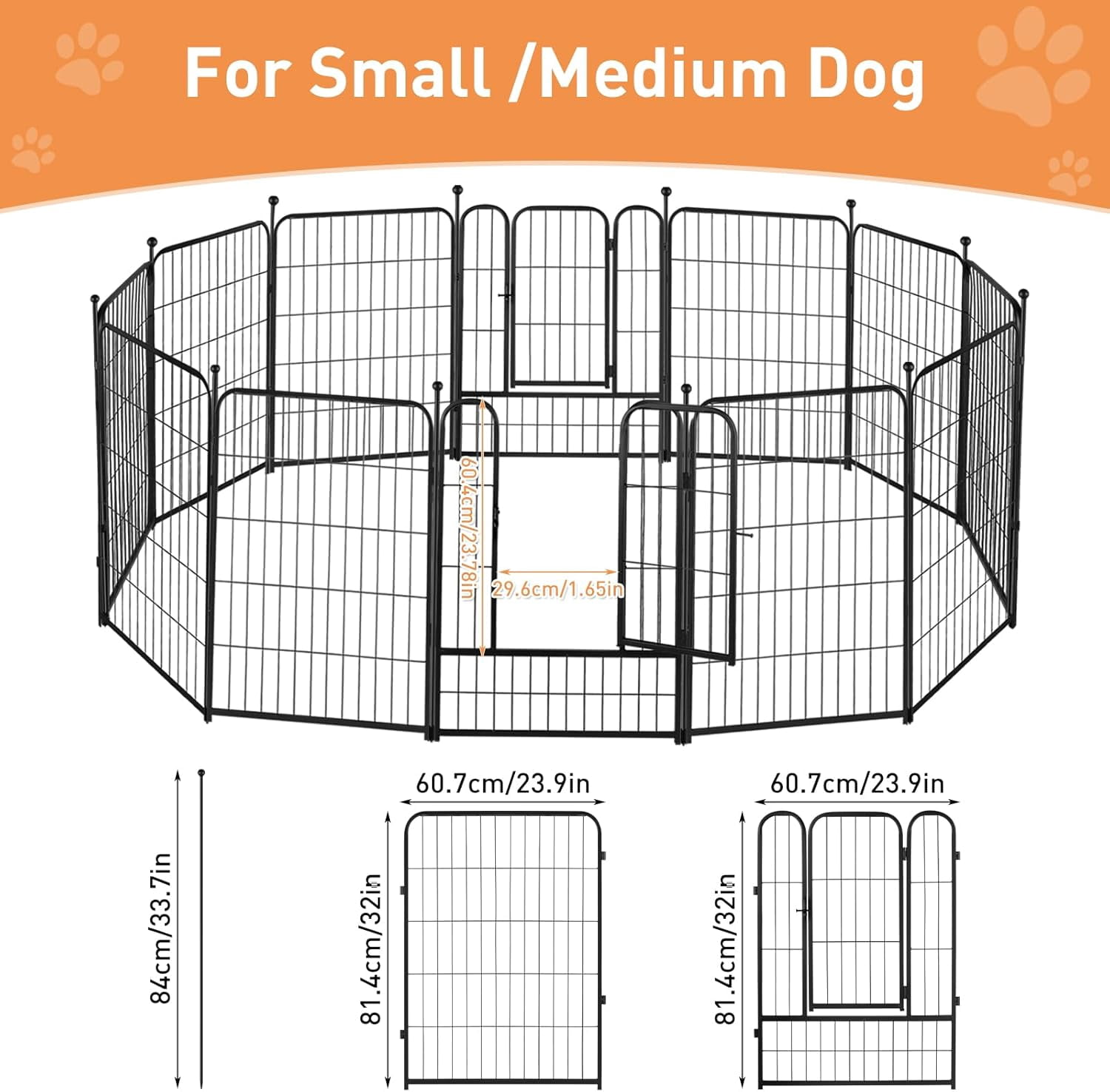 Dog Playpen 32 Inch Black Dog Fence for Small and Medium Dogs Indoor Outdoor Use Perfect Dog Pen for Camping Yard RV Garden Fence 12 Panels
