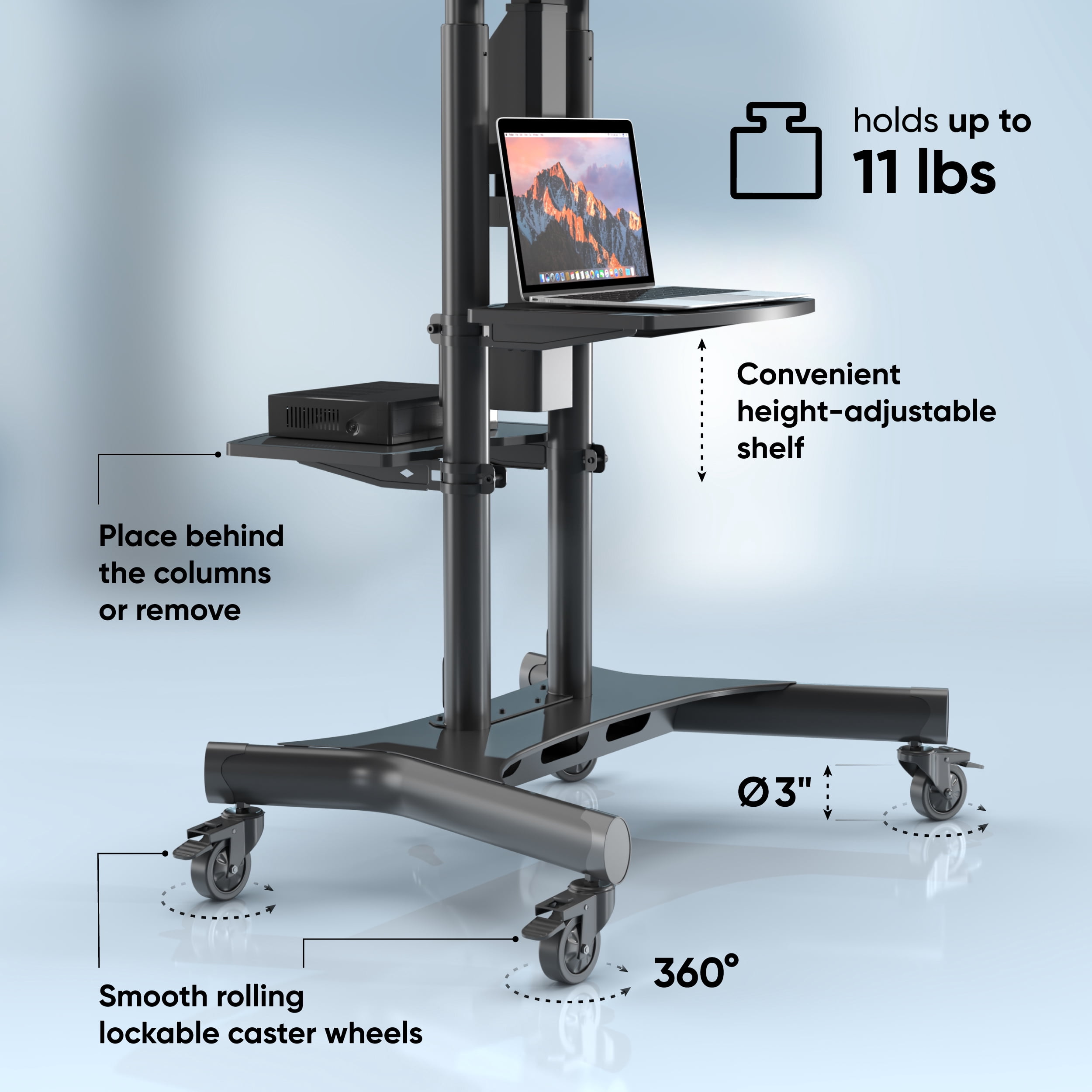 ONKRON Motorized Mobile TV Stand for 50”-86” TVs up to 200 lbs, Adjustable TV Lift, max VESA 800x500
