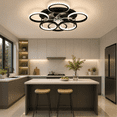 thumbnail image 5 of Garwarm 24.8" Black Ceiling Fan with Lights and Remote, Low Profile Flush Mount Fandelier, 6-Speed Reversible Ceiling Fan, Dimmable LED Light 3000K-6500K for Bedroom, Living Room, 5 of 19