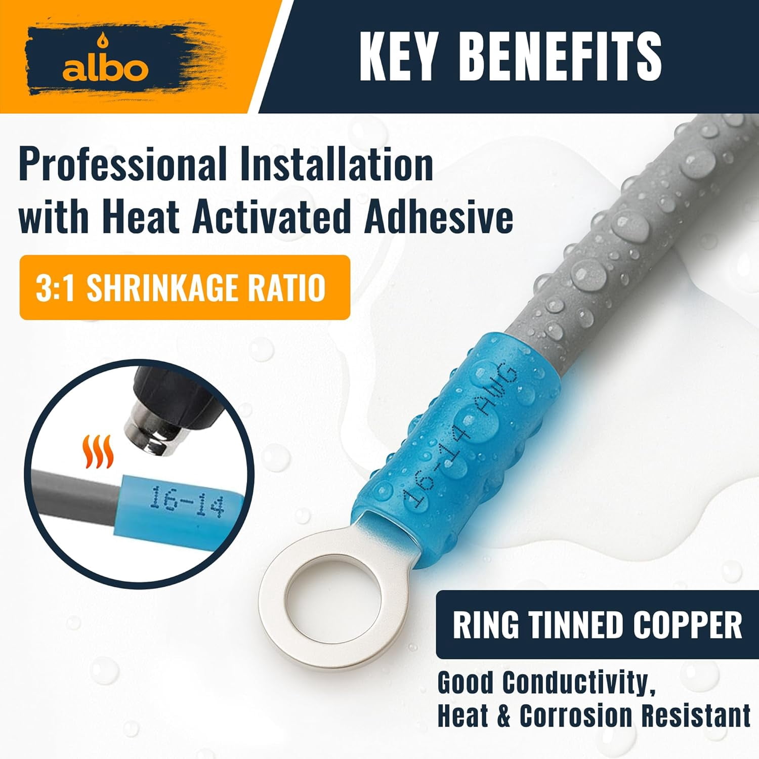 ALBO Heat Shrink Ring Terminal Kit for 22-10 AWG Copper Waterproof Connectors
