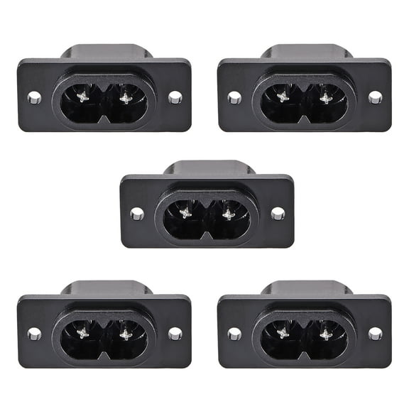 C8 Panel Mount Plug Adapter 250V AC  2.5A 2 Pins IEC Inlet Module Plug Power Socket Straight 5 pcs