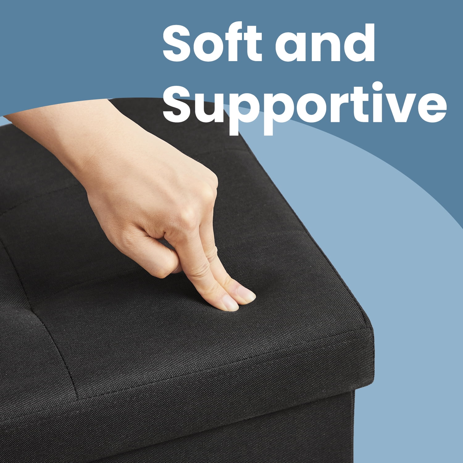 LEDREM 43" Foldable Storage Ottoman Bench with 660lb Capacity, Ottoman with Storage, Footrest, for Living Room, Bedroom, Ink Black