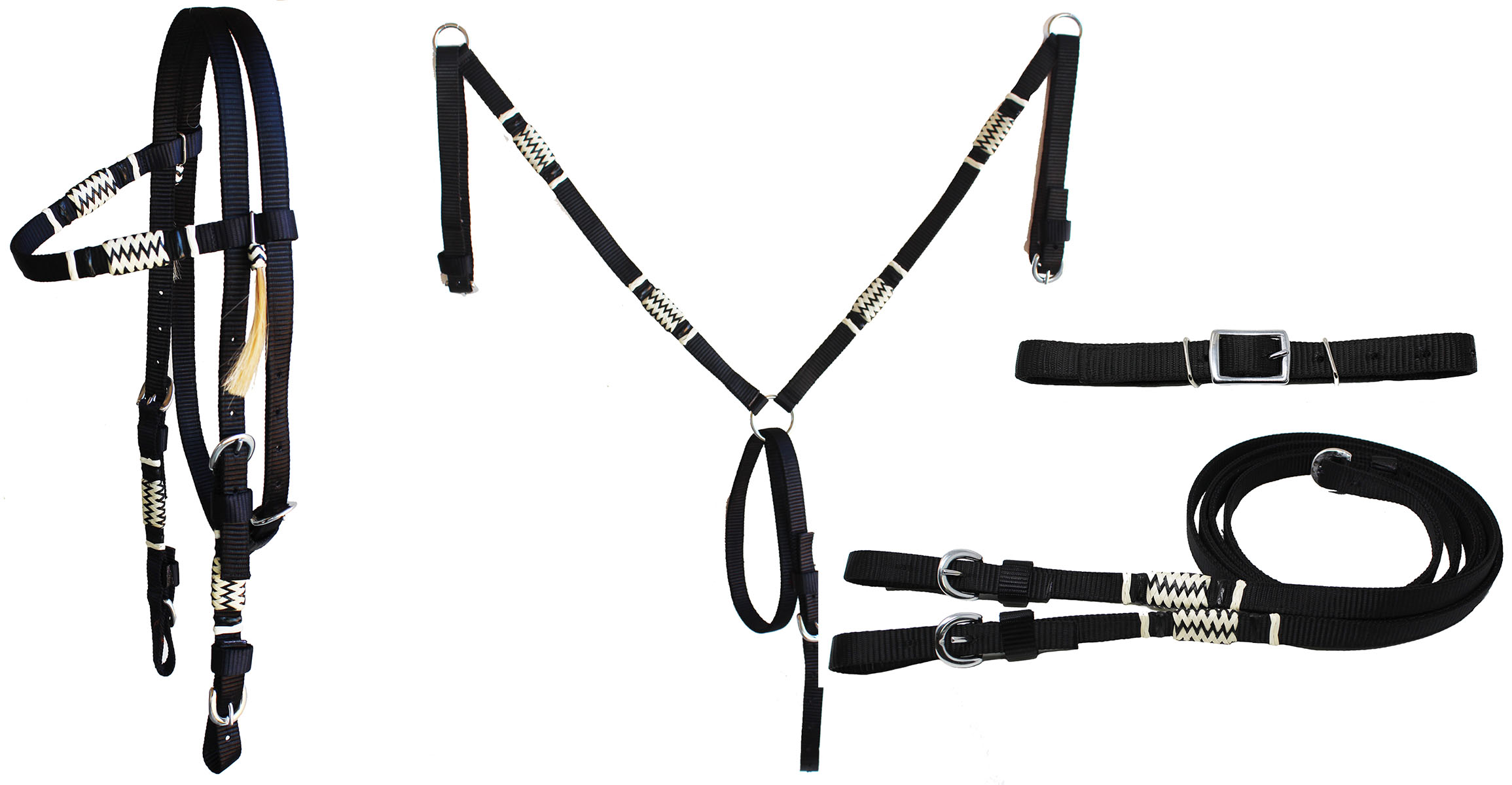 Horse Western Nylon Headstall Breast Collar Reins Curb Strap Tack Set 60112BKF