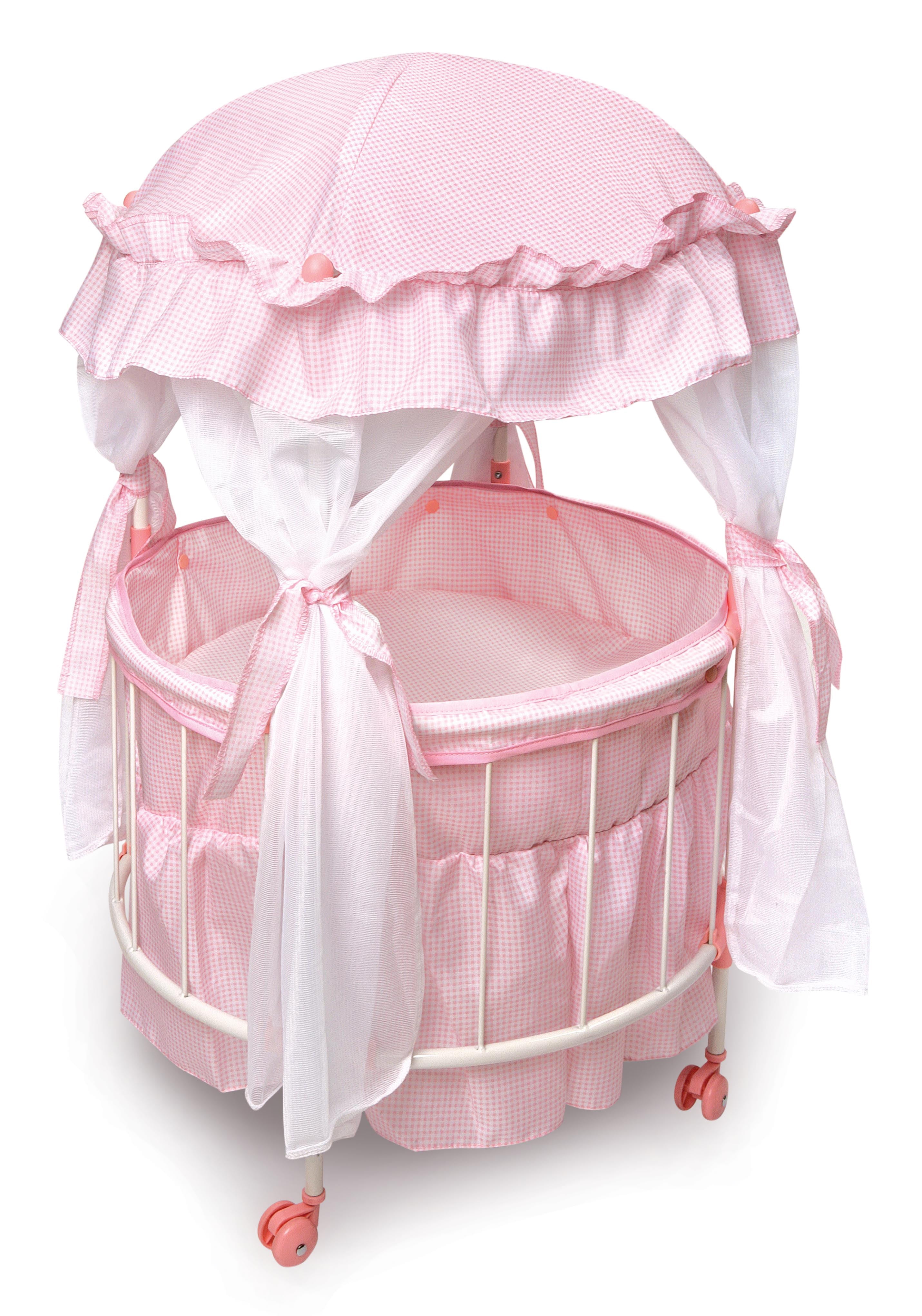 Pink/White/Gold Badger Basket Sweet Dreams Round Doll Bassinet with ...