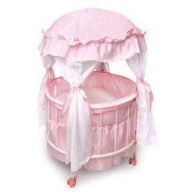 Canopy Doll Crib With Baskets Bedding And Mobile White Pink