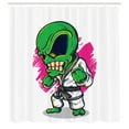 thumbnail image 3 of Ambesonne Cartoon Shower Curtain, Angry Alien Karate Art, 69"Wx84"L, Green Pink, 3 of 5