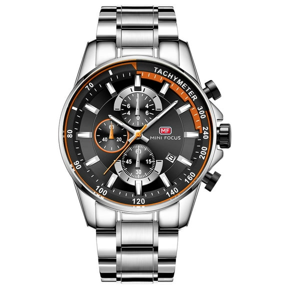 MINI FOCUS MINI FOCUS MF0218G Men's Quartz Watch with Triple Subdials, Date Display, 3ATM Water Resistance, Luminous Hands, Stainless Steel Band, Black Dial