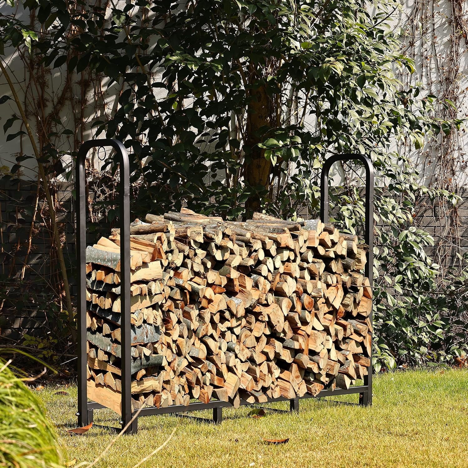 Elevon 4FT Firewood Rack, Heavy Duty Metal Log Holder for Indoor and Outdoor Fireplace, Wood Storage Stacker and Organizer
