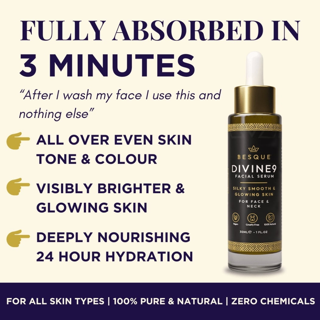 Besque DIVINE9 Firming Rejuvenation Facial Serum, Reduces Inflammation, Deeply Nourishing, Hydrating and Reparative Serum, Prevents Outbreaks 1 FI Oz